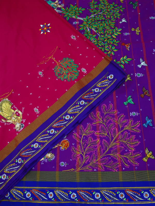 Purple blue pattachitra saree